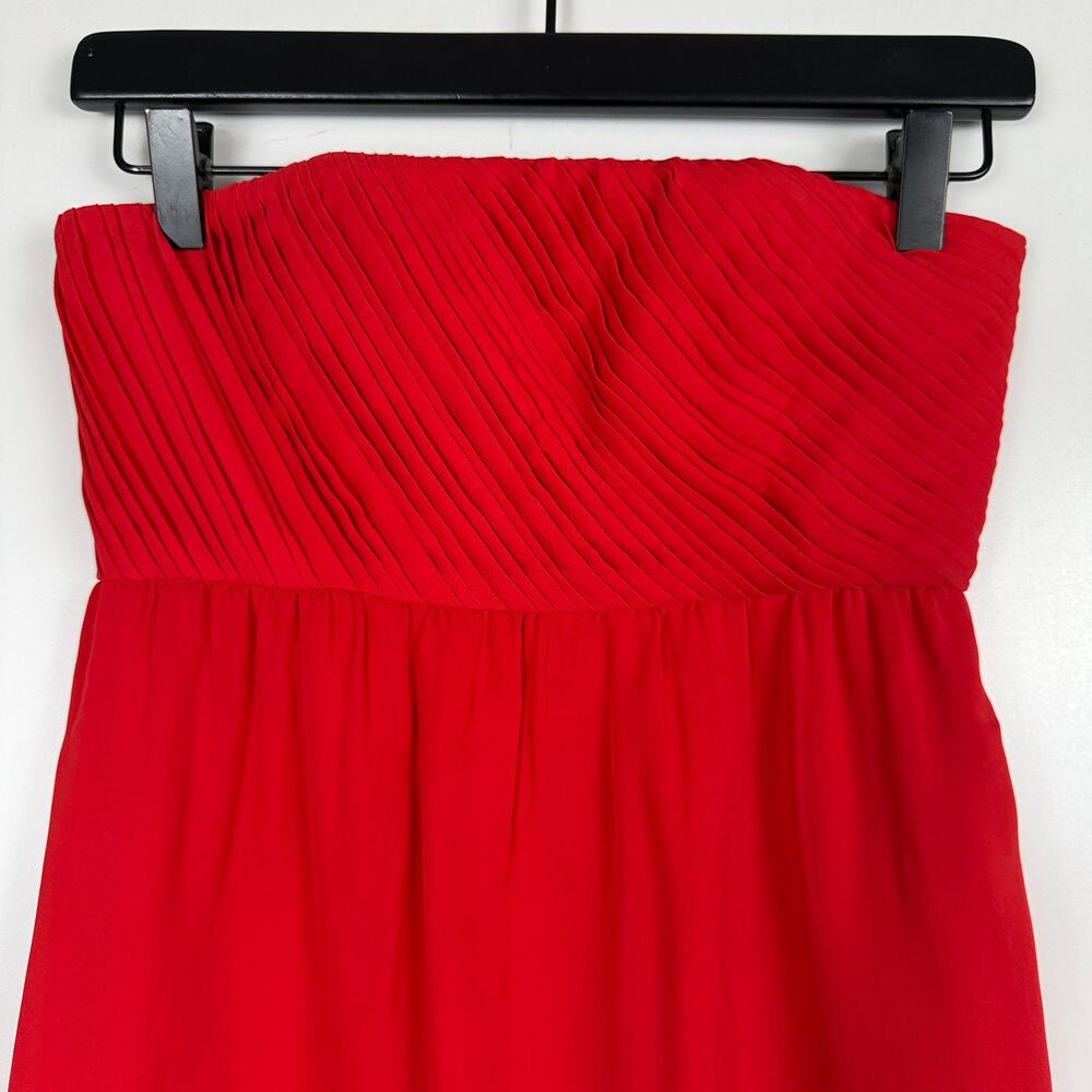 Alice + Olivia 100% Silk Chiffon Strapless Mini Dress Red - Size 2 - Picture 2 of 9